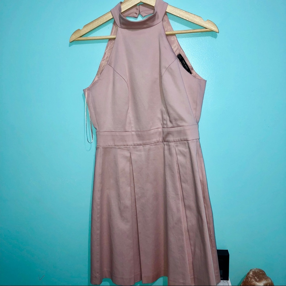 ZARA PINK FIT AND FLARE HI NECK DRESS
